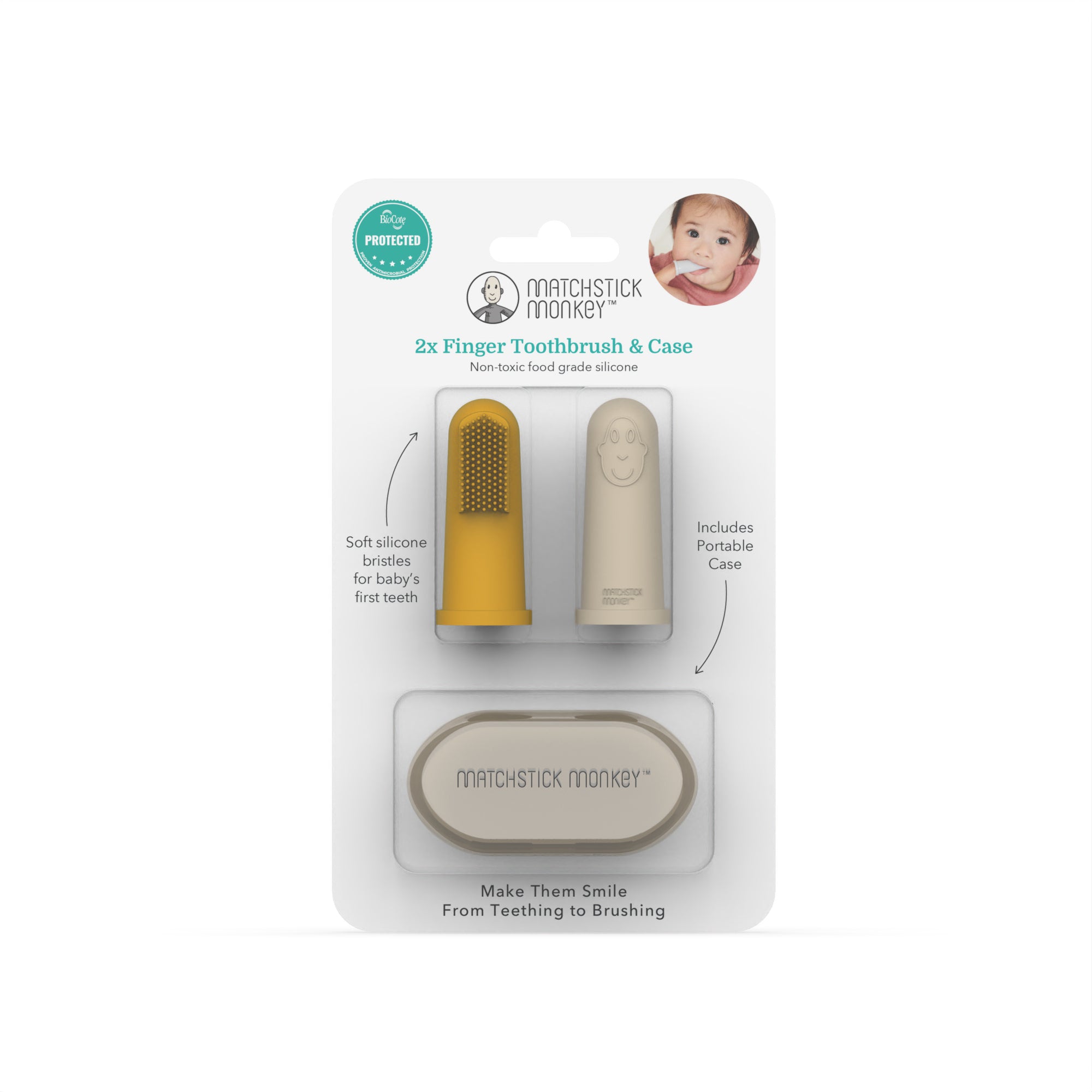 Yellow & Beige Finger Toothbrush with carry case
