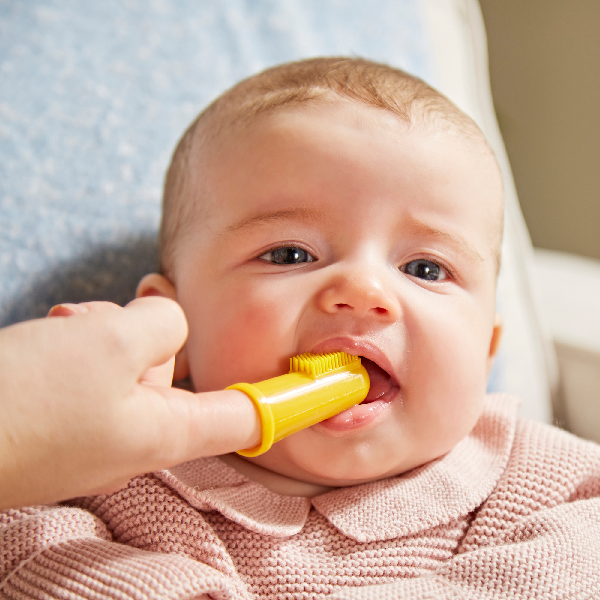Yellow & Beige Finger Toothbrush with carry case