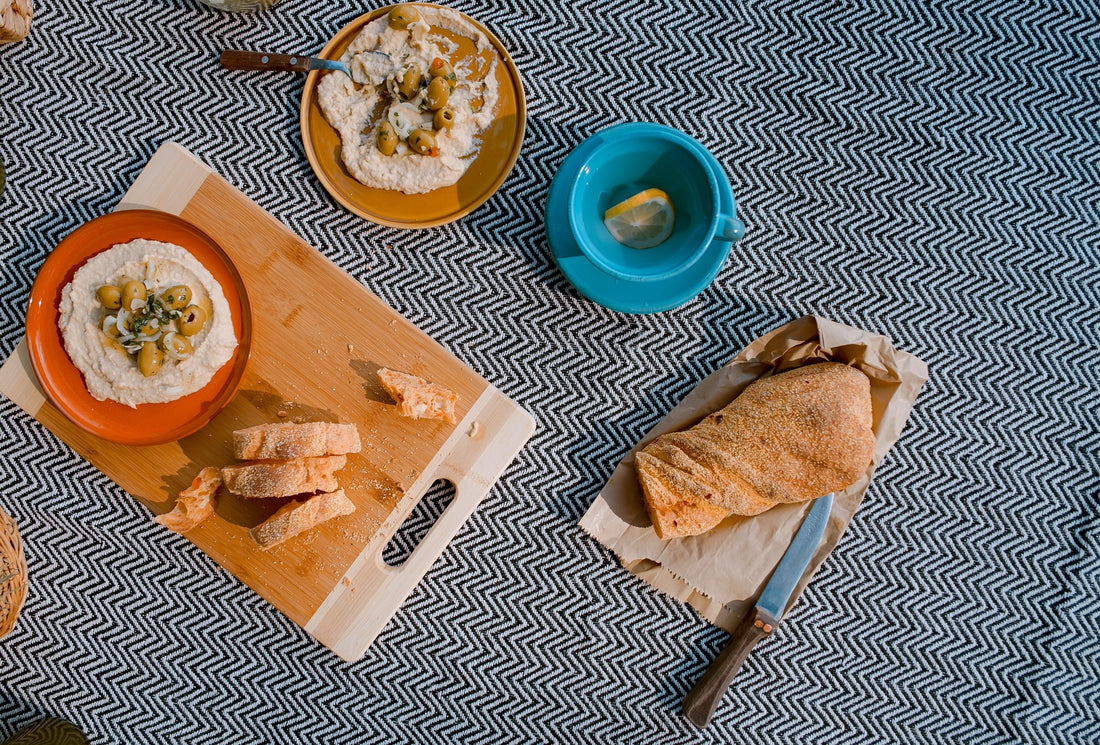 Picnic with bread and dips