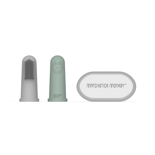 Grey and Mint Green Finger Toothbrush with carry case