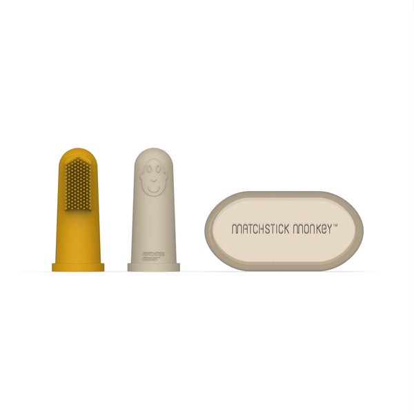 Yellow & Beige Finger Toothbrush with carry case