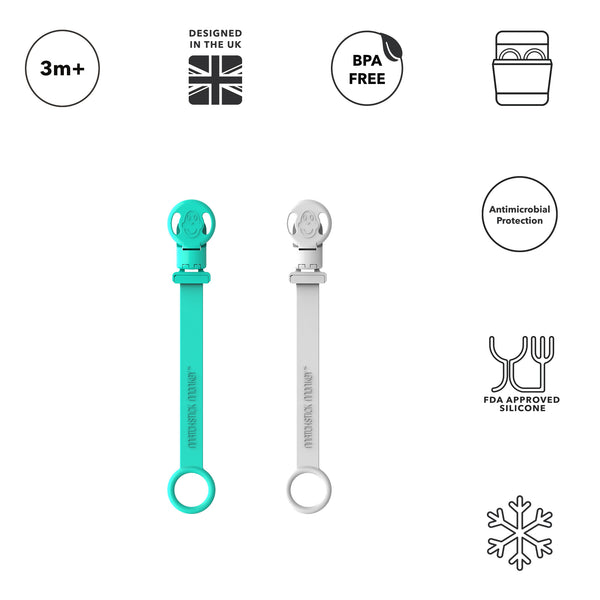 Green & Cool Grey Double Soother Clips