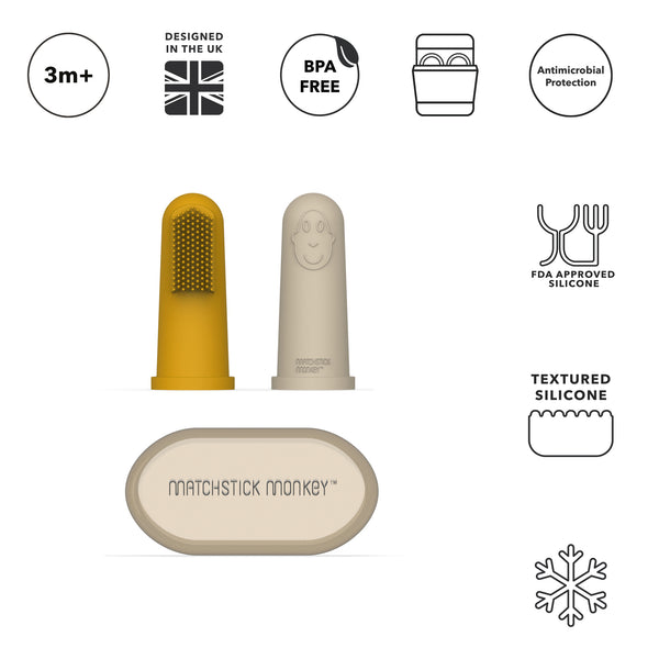 Yellow & Beige Finger Toothbrush with carry case