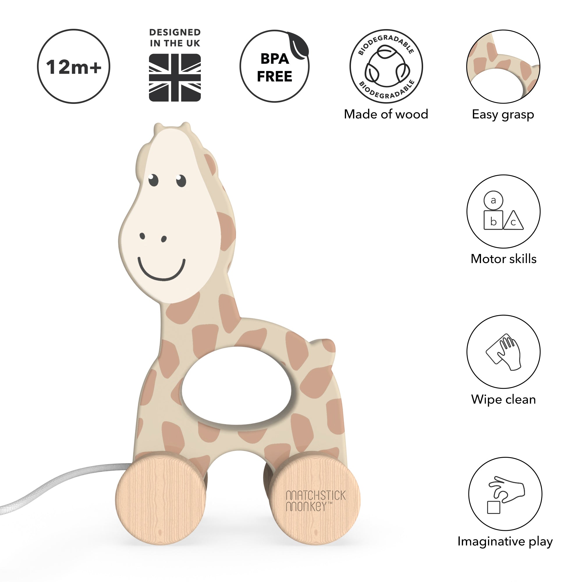 Wooden Pull Along Toy Giraffe