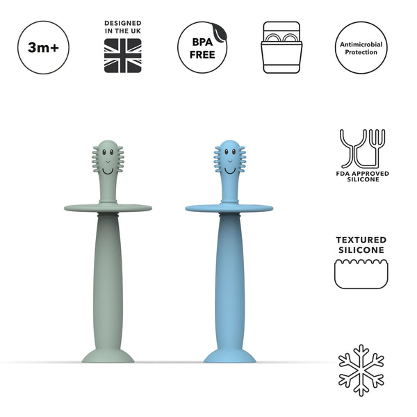 Mint Green and Light Blue Training Toothbrush with Stopper