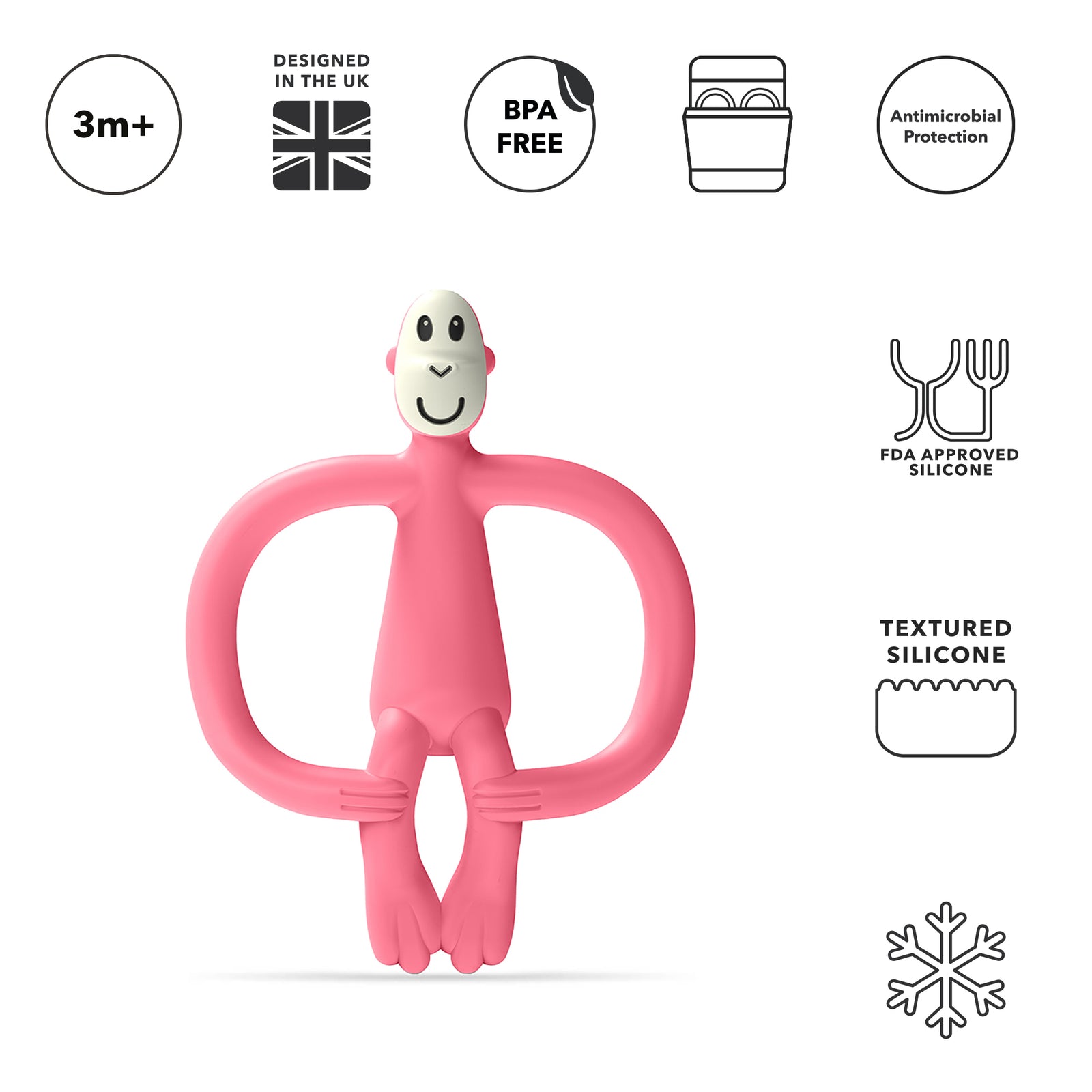 Monkey Teether Animal Teething Toy Pink Matchstick Monkey