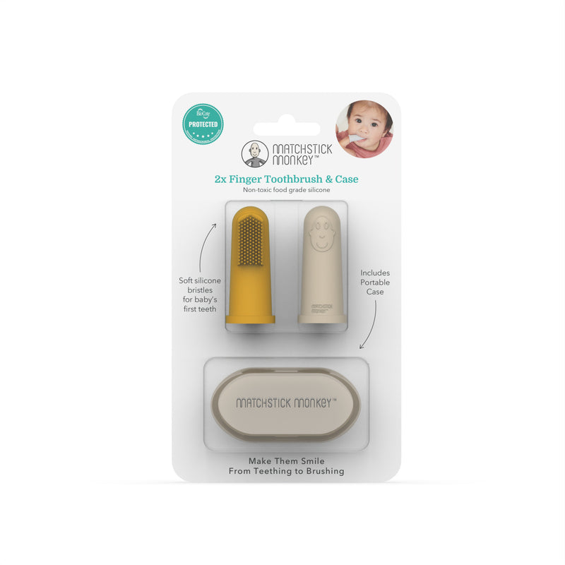 Yellow & Beige Finger Toothbrush with carry case
