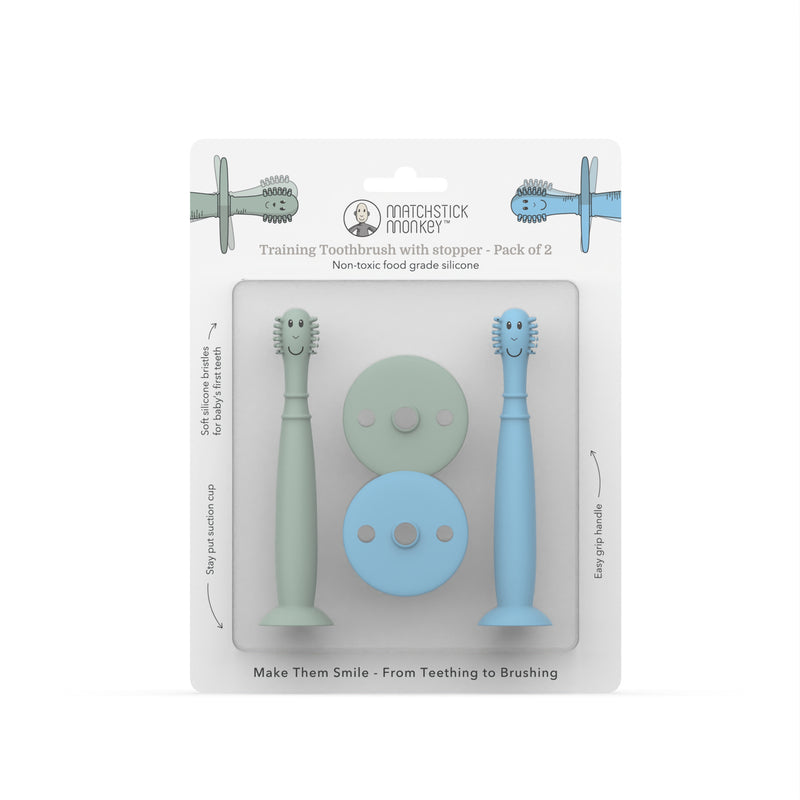 Mint Green and Light Blue Training Toothbrush with Stopper