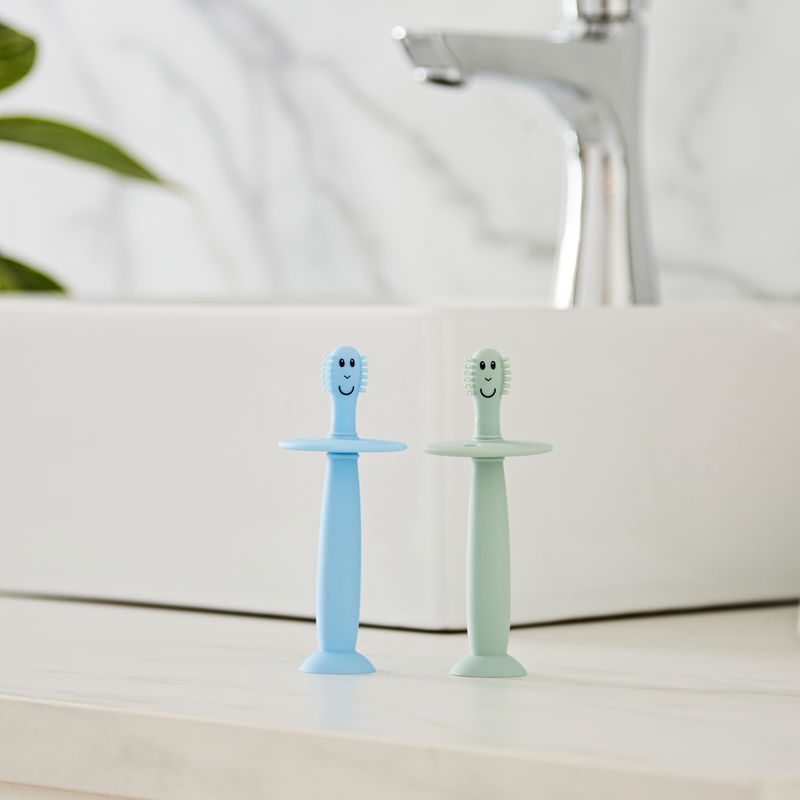 Mint Green and Light Blue Training Toothbrush with Stopper