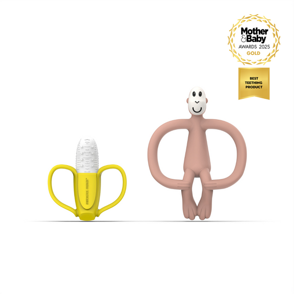 Monkey Teether & Banana Gift Set Dusty Pink