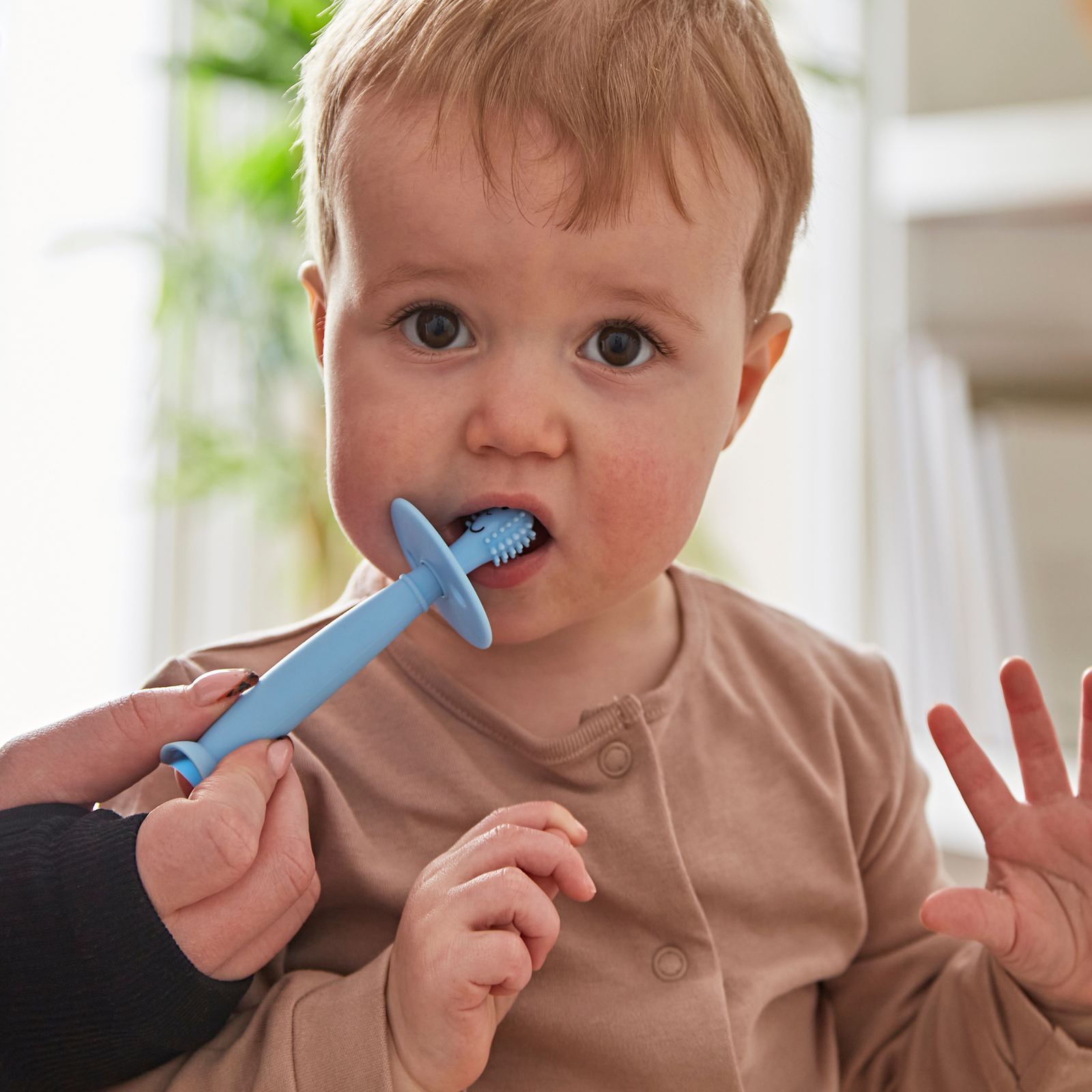 Mint Green and Light Blue Training Toothbrush with Stopper