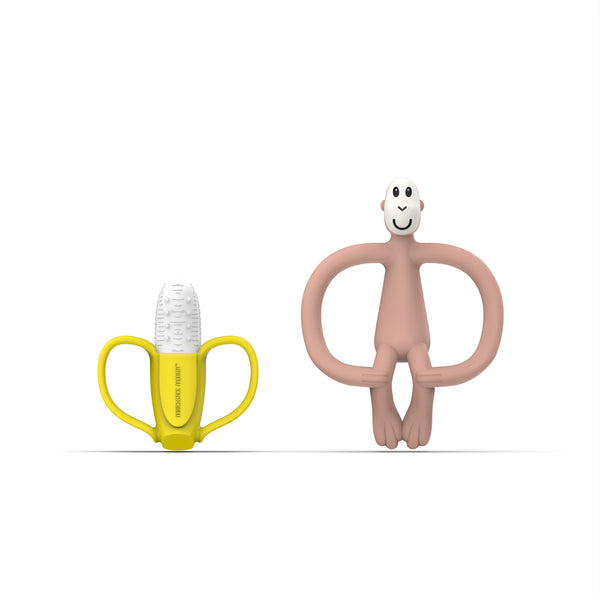 Monkey Teether & Banana Gift Set Dusty Pink