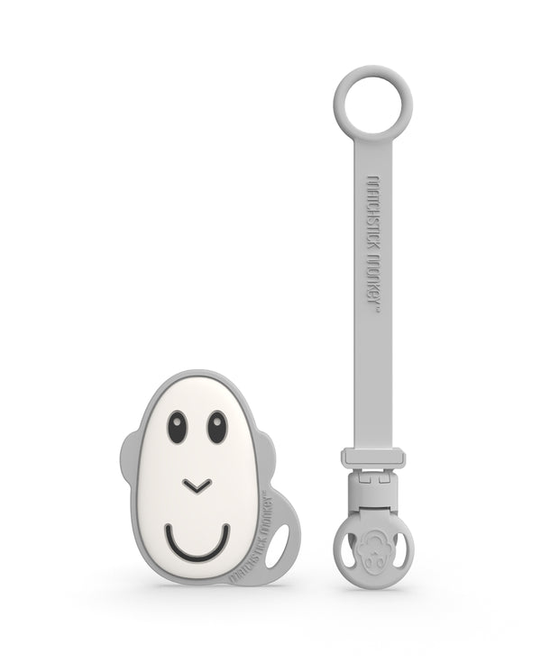 Cool Grey Flat Face Teether & Soother Clip Set